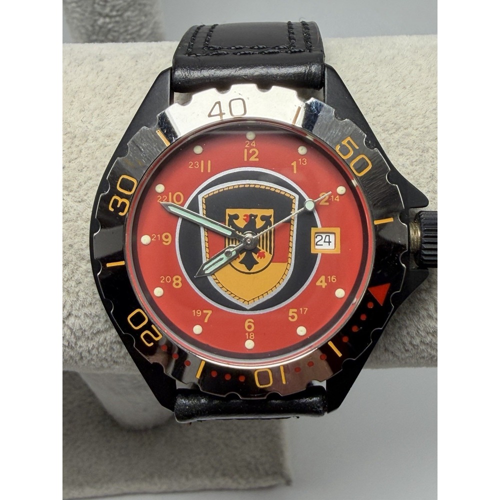 Mil-Time Mens‎ Watch Coat Of Arms Germany New Battery 40MM 7.75" Leather Band